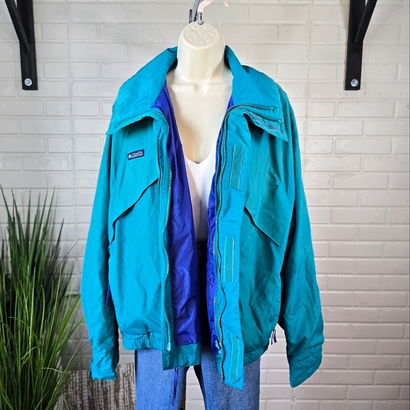 Vintage 80s 90s Columbia Teal and Blue Lightweight Zip Up Jacket Mens Medium - Picture 14 of 16